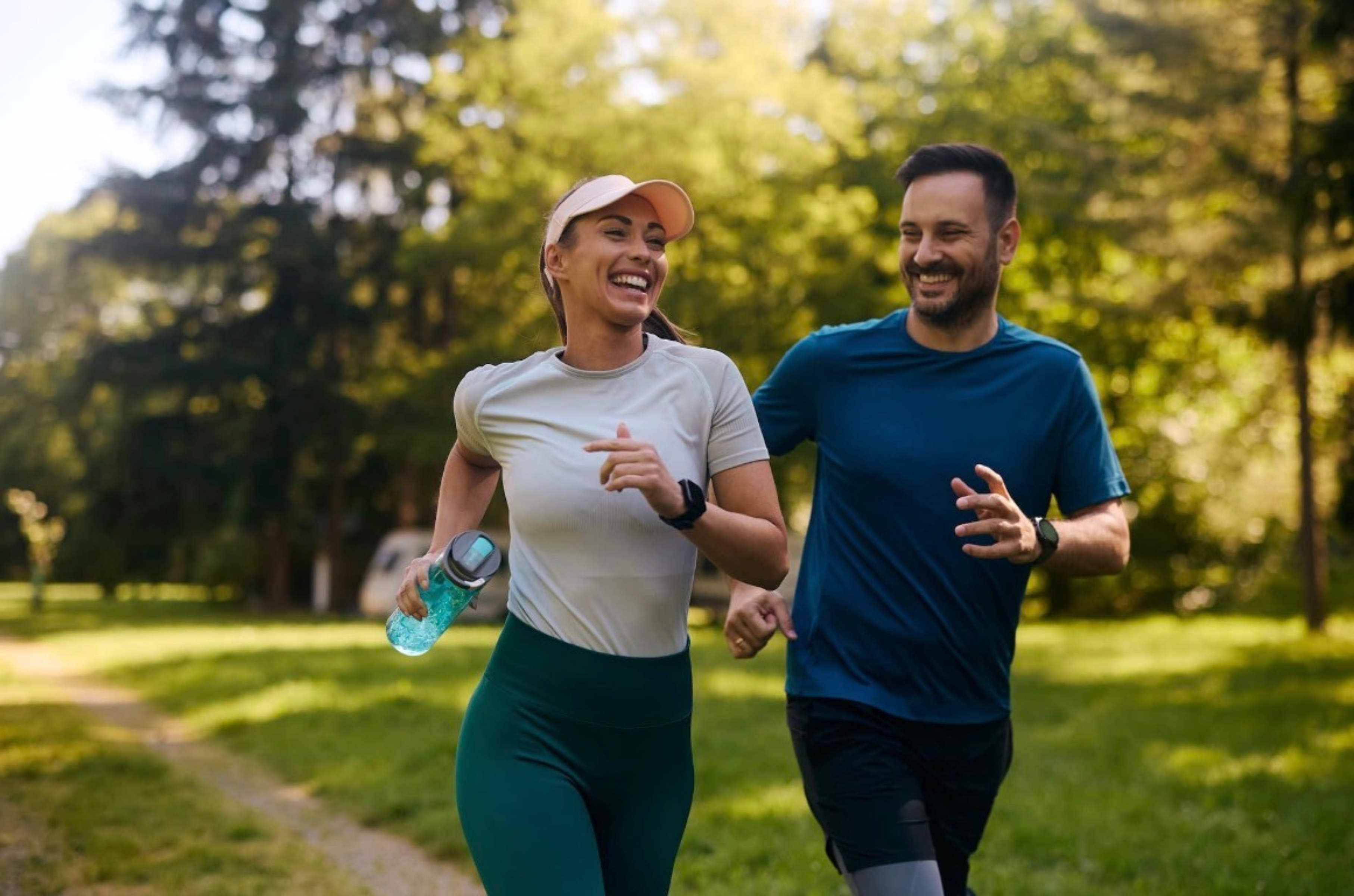 Couple jogging together in a park